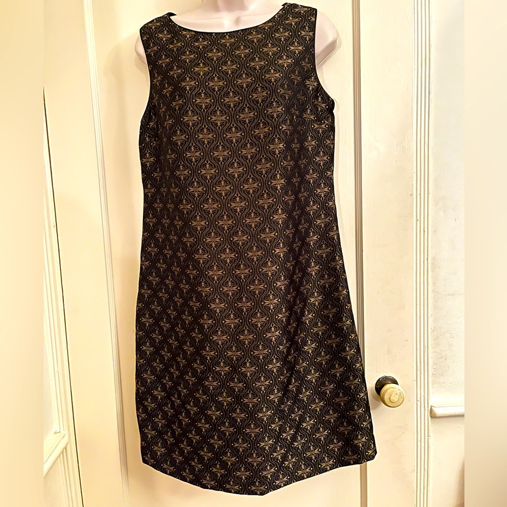Tahari black and gold Sahara shift dress NWT